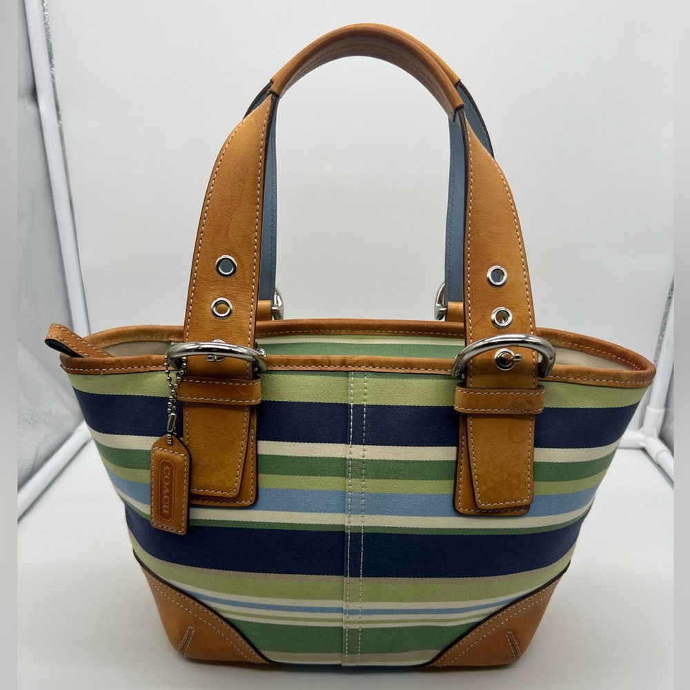 COACH Vintage 9515 Y2K Striped Hampton Soho Canvas Mini Tote LeatherShoulder Bag